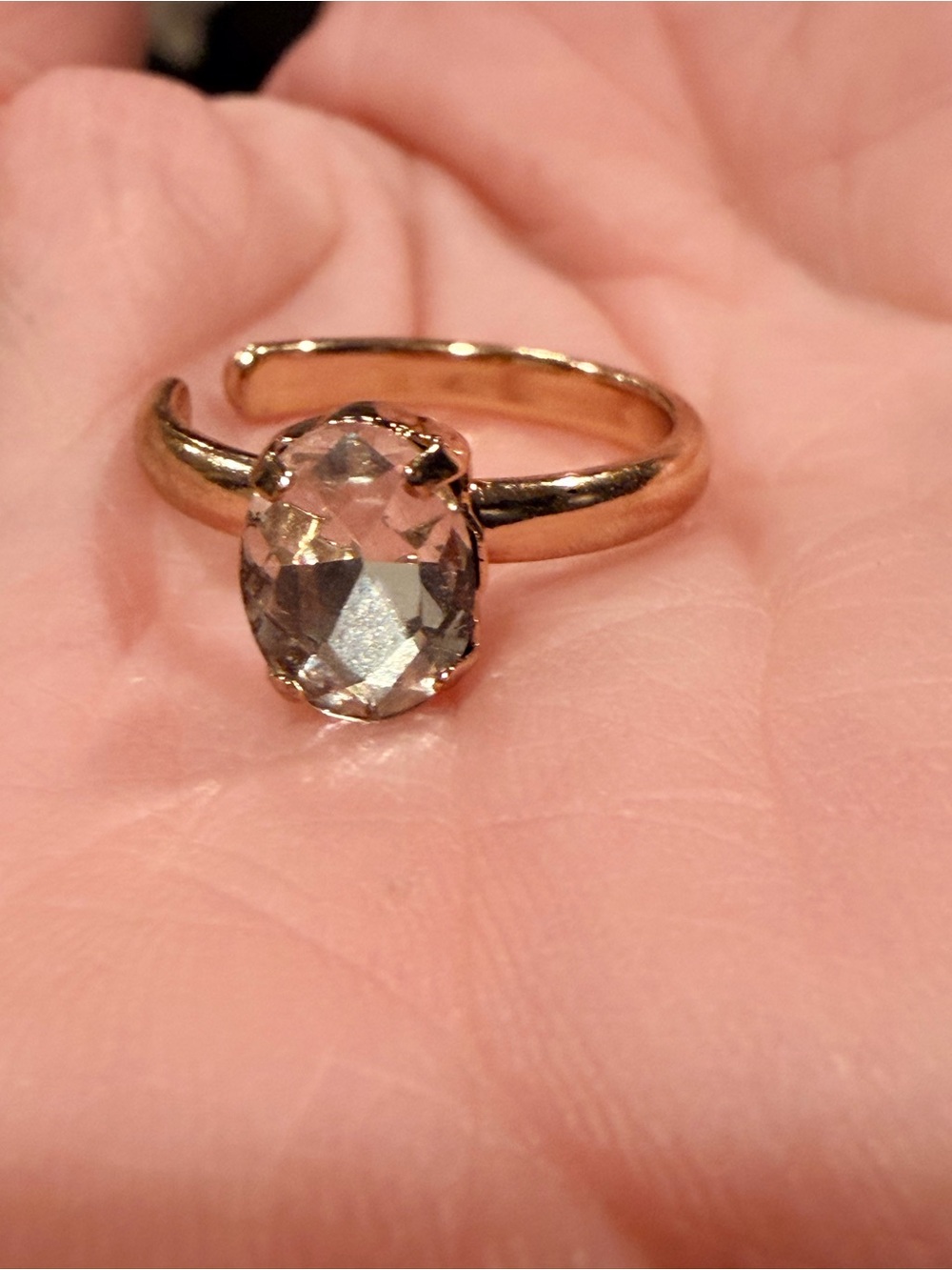 Gold-Tone adjustable Ring with Clear Oval Crystal
